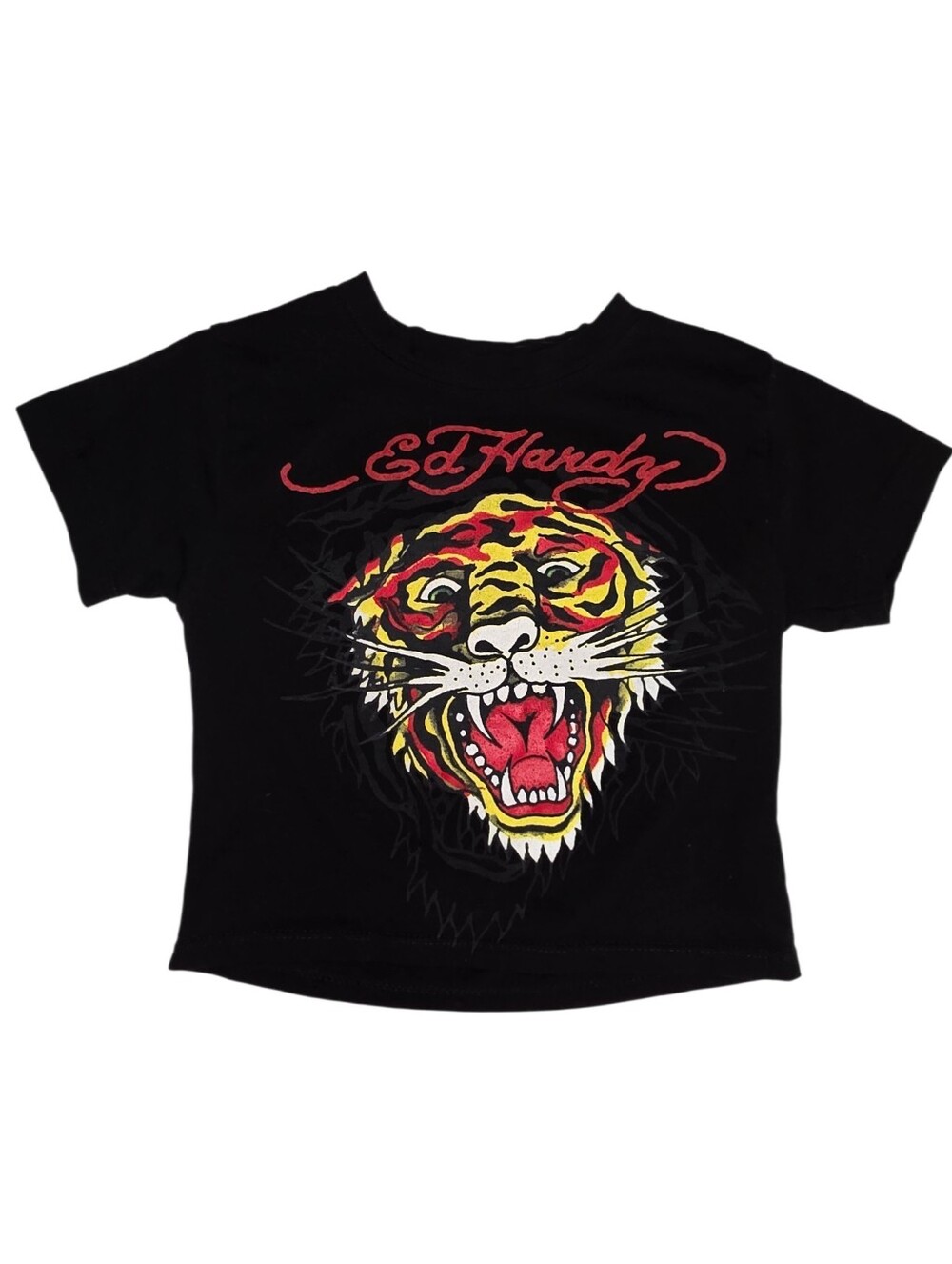 Ed Hardy Retro Tiger Decal Authentic Vintage Y2k Baby Tee Cropped Black Shirt XS